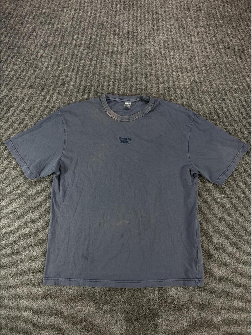 Vintage Reebok Faded Distressed Identity Blue Embroidered Logo T-Shirt L